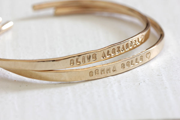 14k and 18k solid gold bracelet cuff with personalization