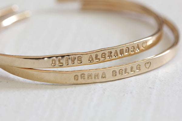 14k and 18k solid gold bracelet cuff with personalization