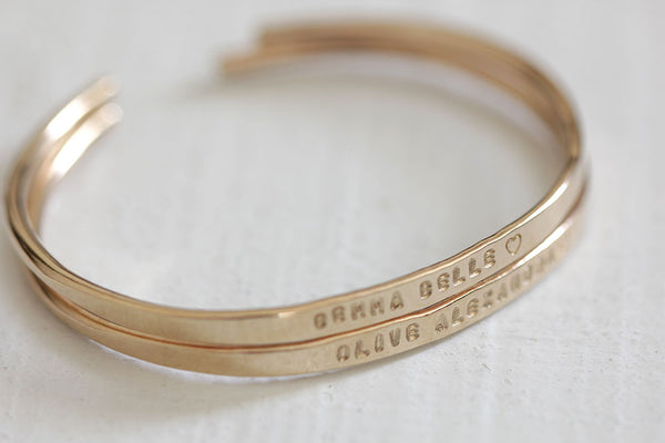 14k and 18k solid gold bracelet cuff with personalization