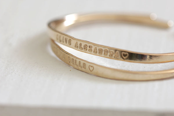 14k and 18k solid gold bracelet cuff with personalization