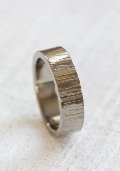 5mm x 2mm 14k Nickel White Gold Tree Bark Ring