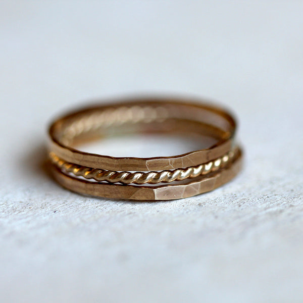 Unique stacking rings - 14k gold stacking rings