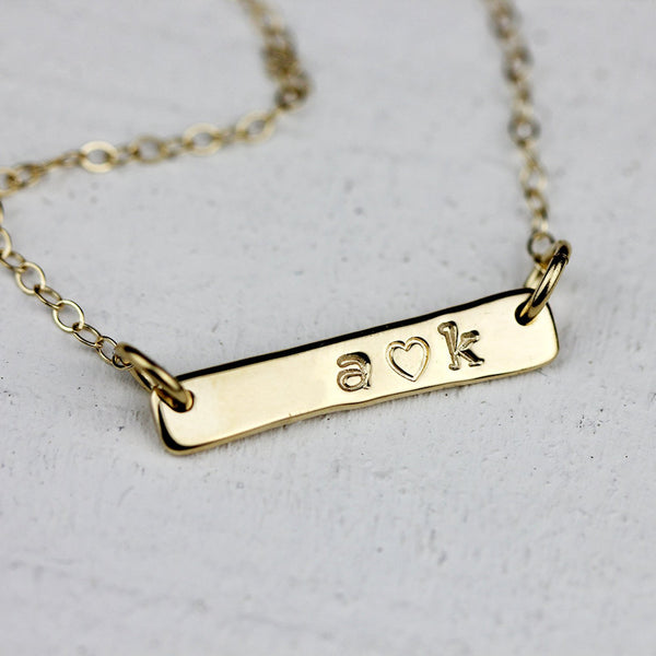 Personalized Gold Necklace Solid 14k Gold Bar Necklace
