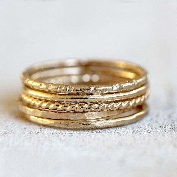 Solid 14k gold rope ring - twisted wire ring
