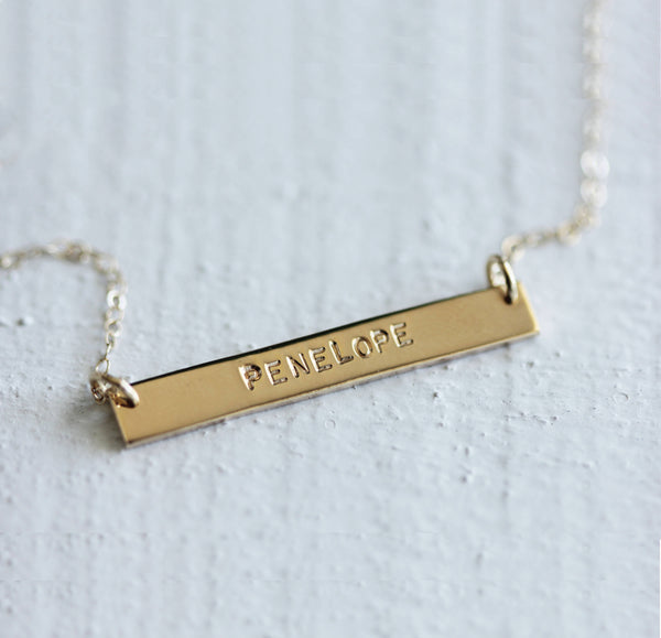 Latitude longitude gold bar necklace