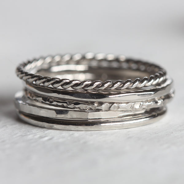 Platinum stacking rings - Large tall stack of 5 platinum rings