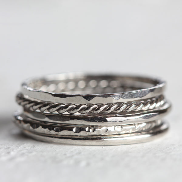 Platinum stacking rings - Large tall stack of 5 platinum rings