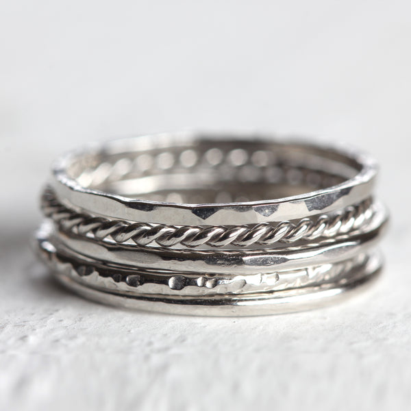Platinum stacking rings - Large tall stack of 5 platinum rings