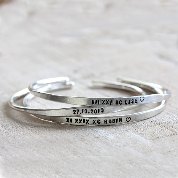 Personalized Silver Cuffs Brass, Silver or Gold Custom Bracelets