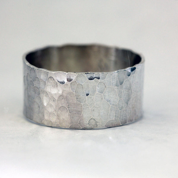 Hammered Wide Band Wedding Ring