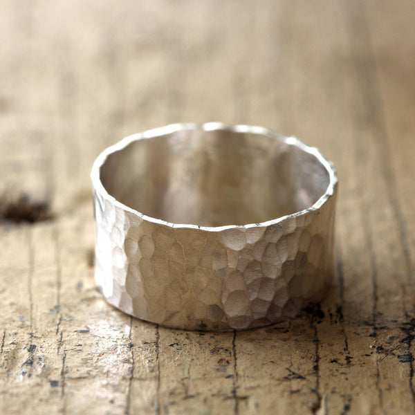 Hammered Wide Band Wedding Ring