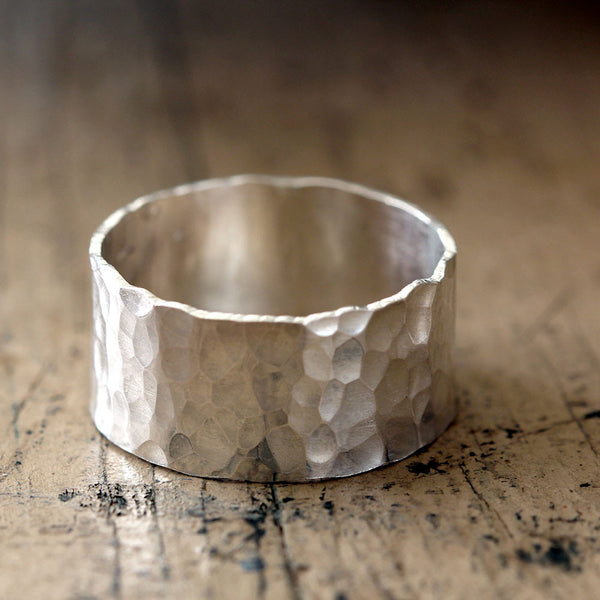 Hammered Wide Band Wedding Ring