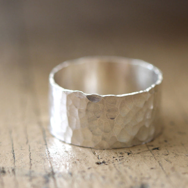 Hammered Wide Band Wedding Ring