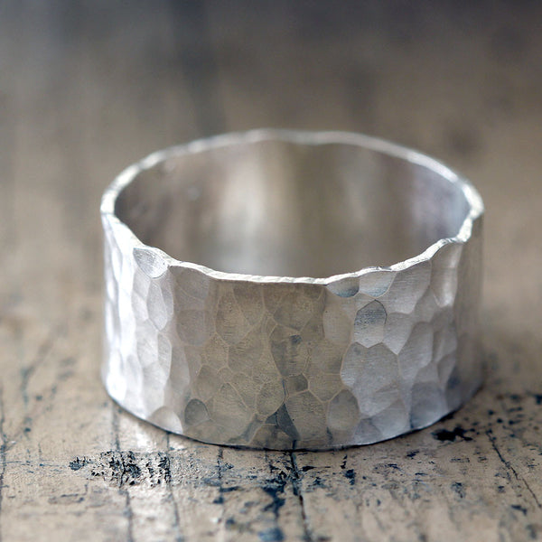 Hammered Wide Band Wedding Ring
