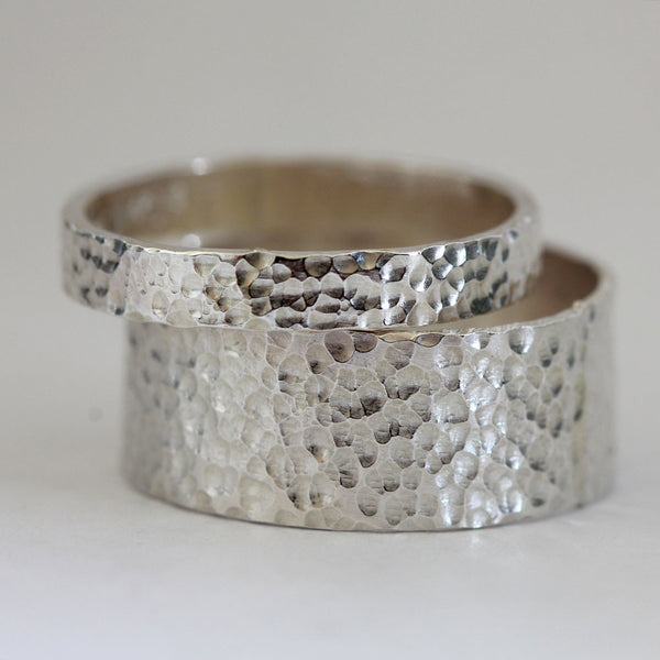 Hammered Silver Ring Wedding Ring Set