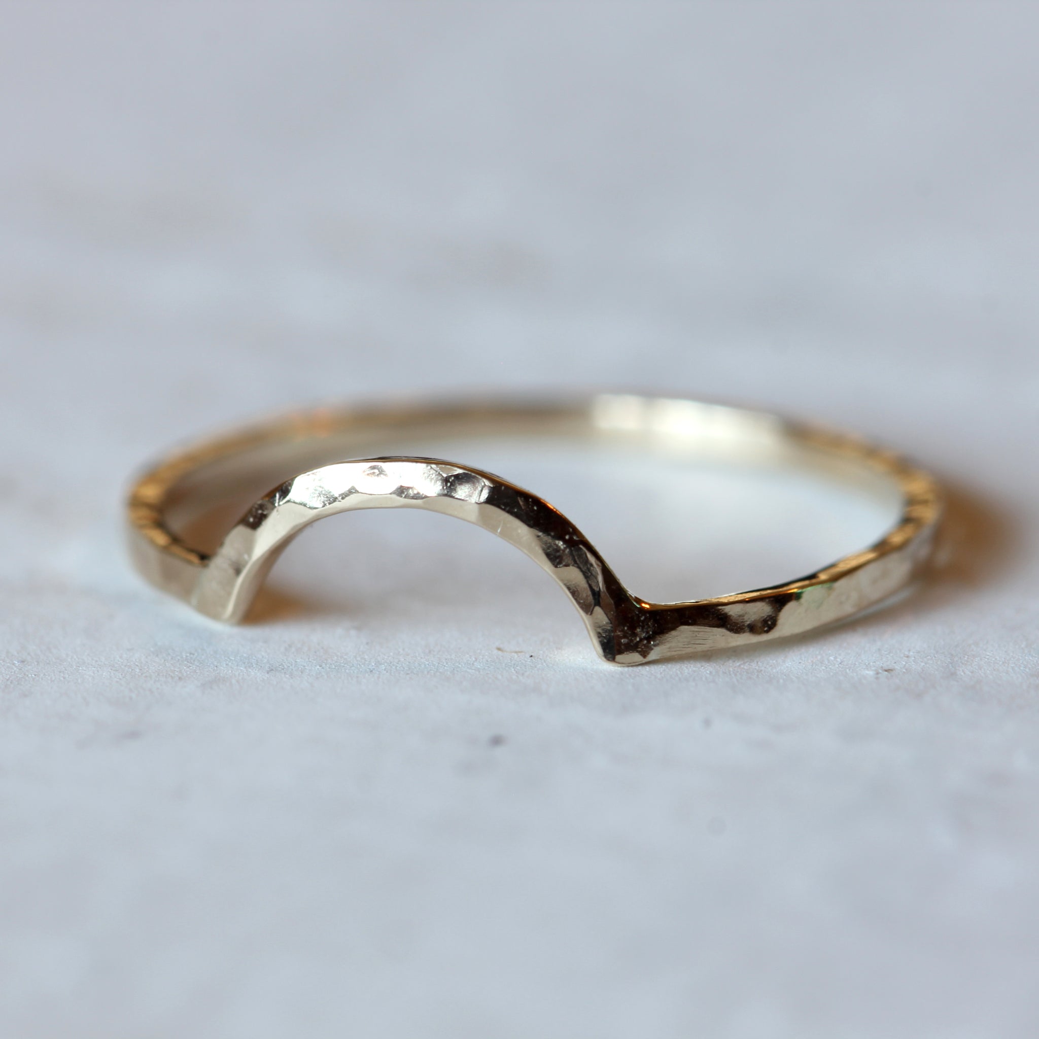 Solid Gold Hammered Curved Ring / Nesting Contour Band / Ring Guard
