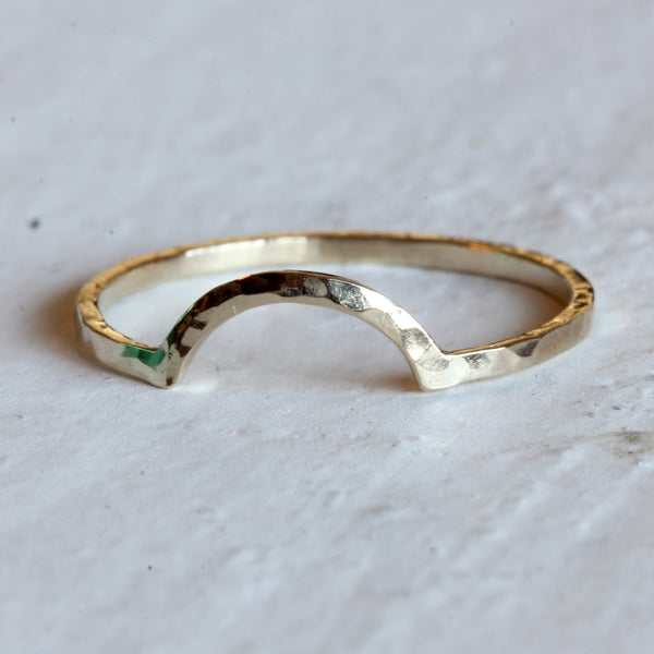 Solid Gold Hammered Curved Ring / Nesting Contour Band / Ring Guard