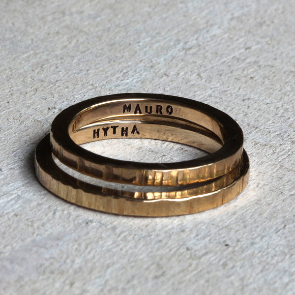 Tree bark wedding ring set - solid 14k gold