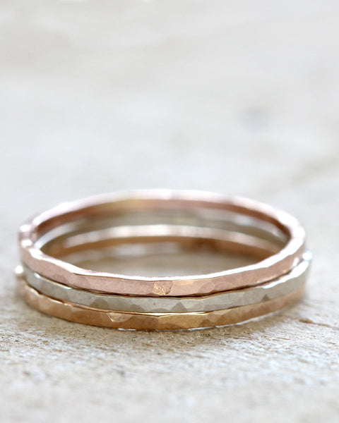 Solid 14k gold stacking rings white gold, yellow gold, rose gold - Set of 3 rings