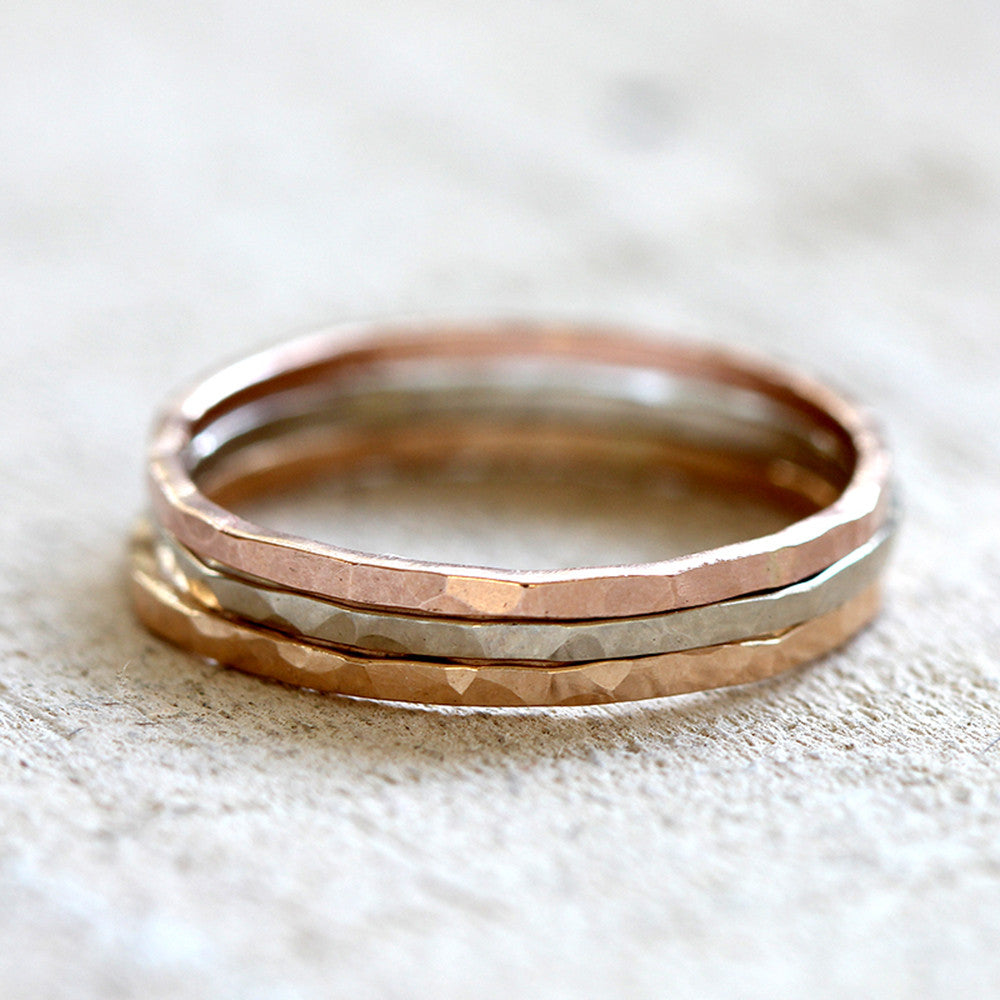14k gold hammered stacking rings set of 3 rings