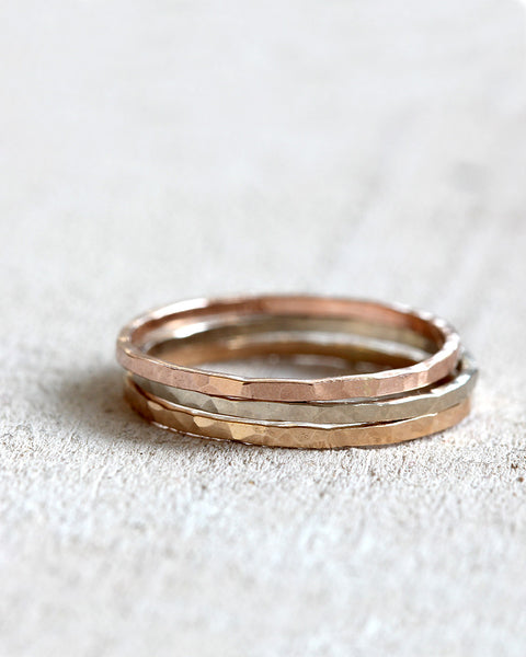 14k gold hammered stacking rings set of 3 rings