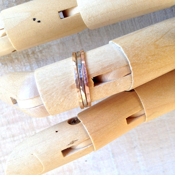 14k gold hammered stacking rings set of 3 rings