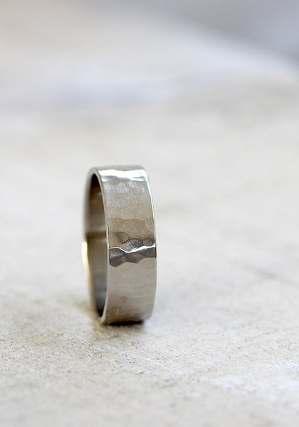 14k white gold hammered ring