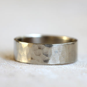 14k white gold hammered ring