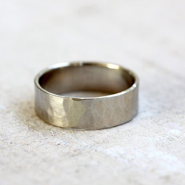 14k white gold hammered ring