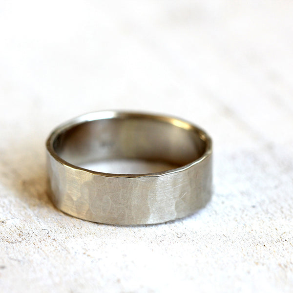 14k white gold hammered ring