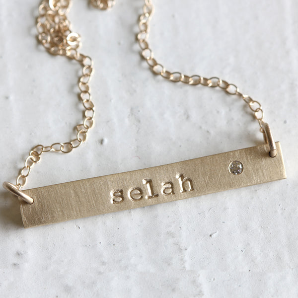 Personalized 14k Yellow Gold Bar Necklace with Birthstone