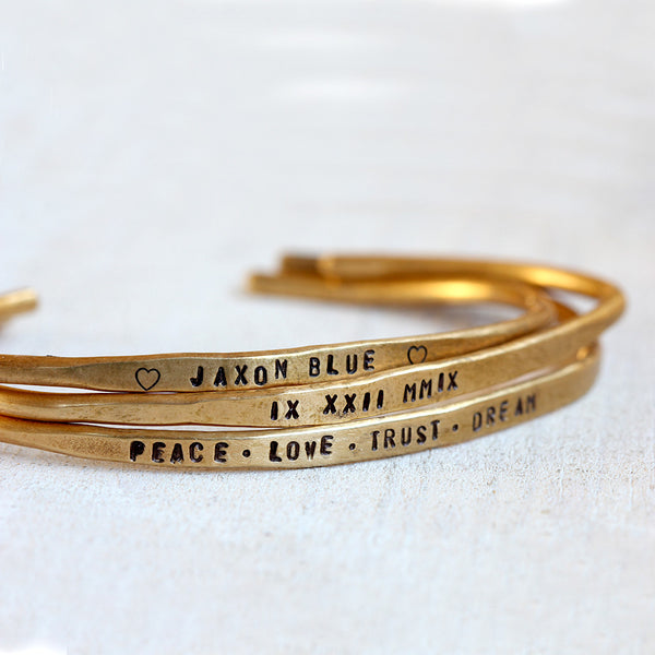 Personalized Silver Cuffs Brass, Silver or Gold Custom Bracelets