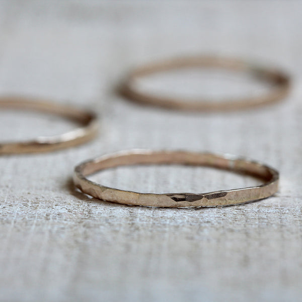 14k solid yellow gold hammered ring