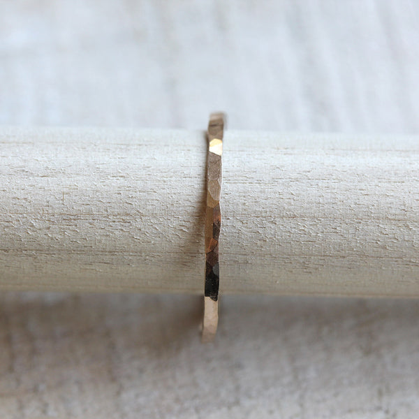 14k solid yellow gold hammered ring