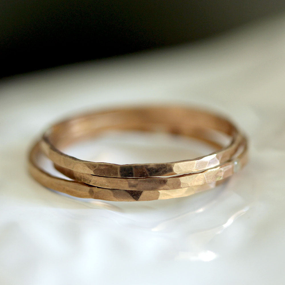 14k Gold Hammered Stacking Rings