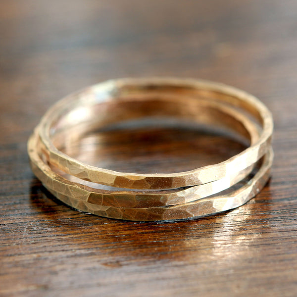 14k Gold Hammered Stacking Rings