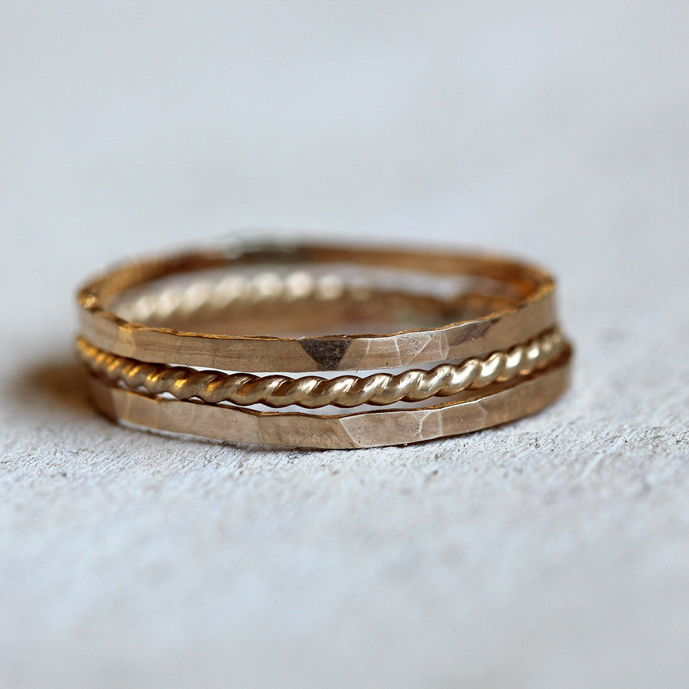 Unique stacking rings - 14k gold stacking rings