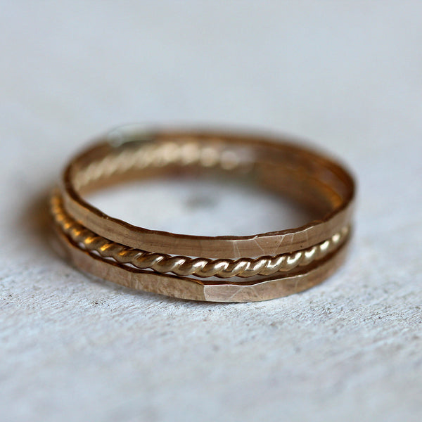 Unique stacking rings - 14k gold stacking rings