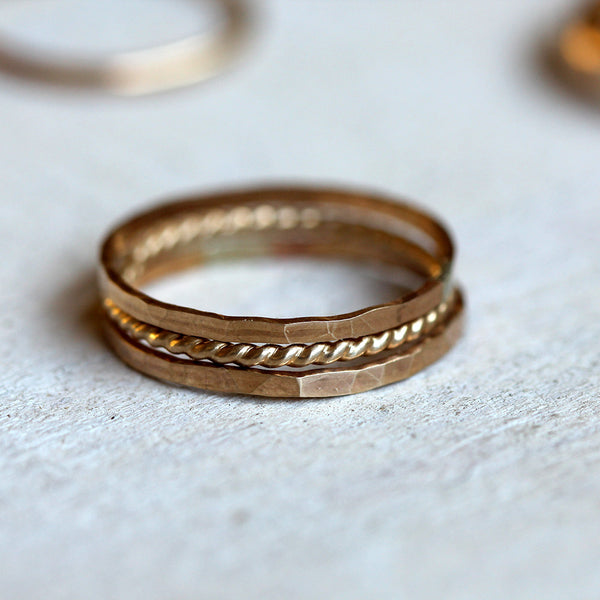 Unique stacking rings - 14k gold stacking rings