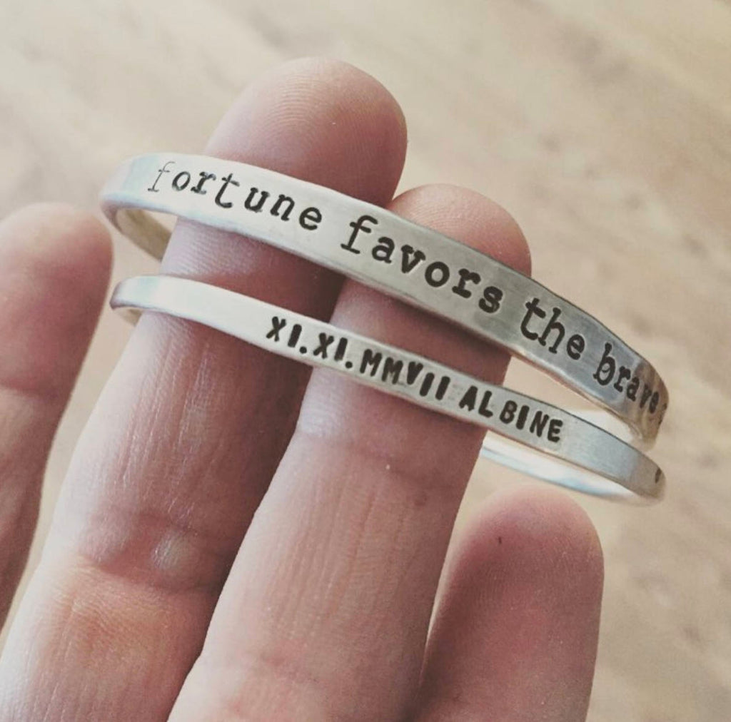 Personalized sterling silver cuff bracelet thick sturdy engraved
