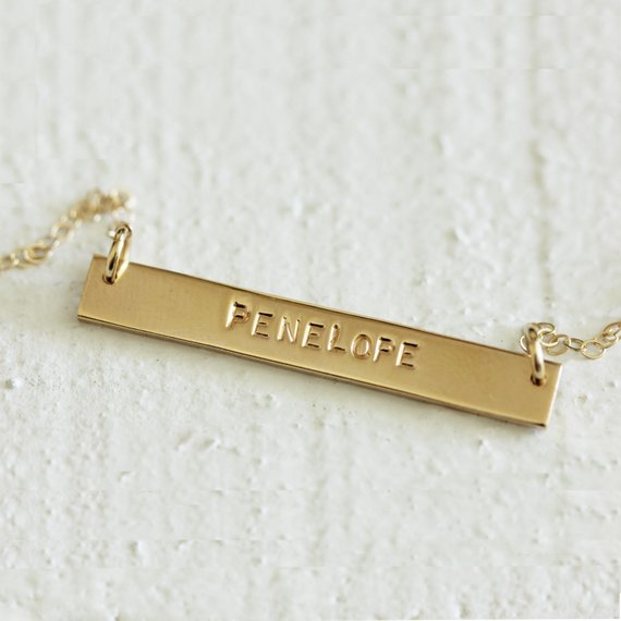 Latitude longitude gold bar necklace