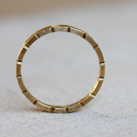 Unique notched gold wedding ring 14k solid gold