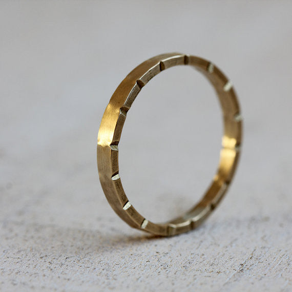 Unique notched gold wedding ring 14k solid gold