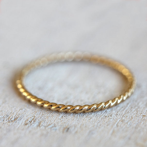 Solid 14k gold rope ring - twisted wire ring