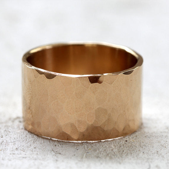 Extra Wide solid gold hammered wedding ring