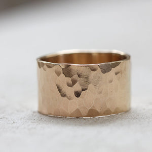 Extra Wide solid gold hammered wedding ring