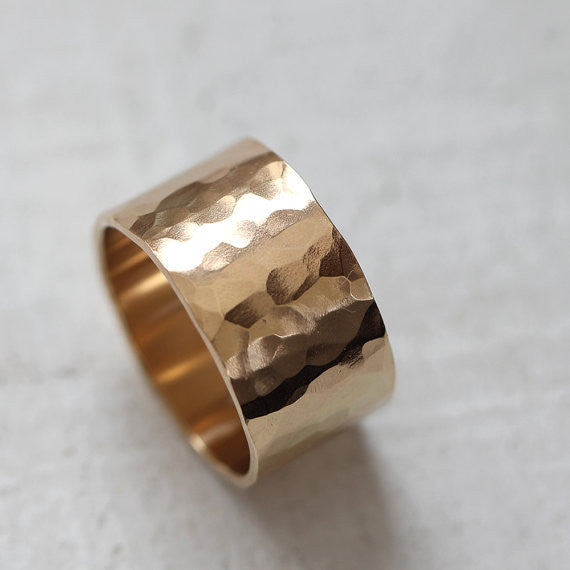 Extra Wide solid gold hammered wedding ring