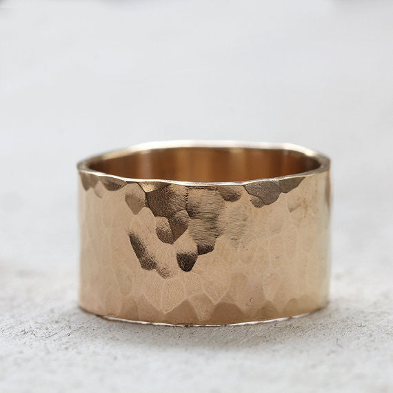 Extra Wide solid gold hammered wedding ring