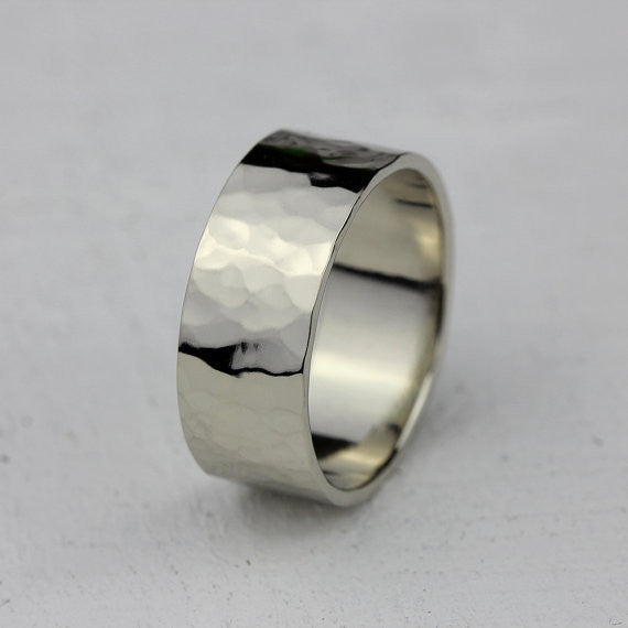 Wide Gold Hammered Ring - Solid 14k Gold