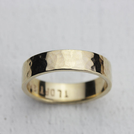 5mm wide hammered 14k gold ring